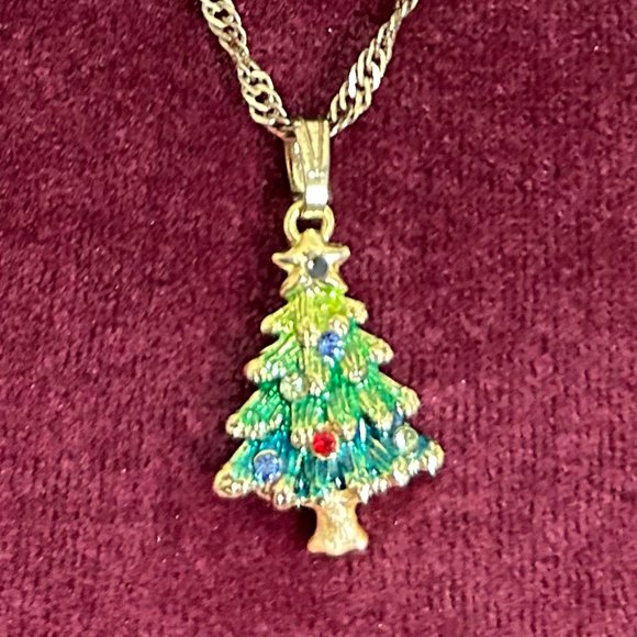 Christmas Tree Pendant Gold Chain Necklace - Picture 2 of 7